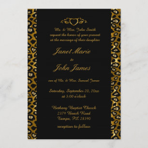 Convites Casamento de Na moda em Leopardo Dourado e Negro