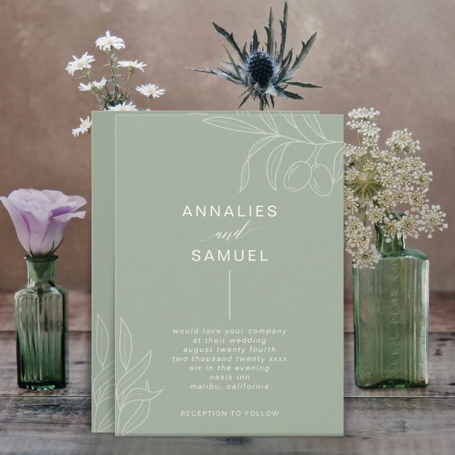 Convites Casamento de Na moda Moderno do Branch Verde (Criador carregado)