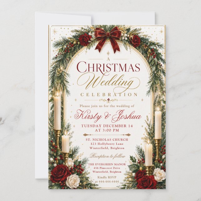 Convites Casamento de Natal à Luz de Velas (Frente)