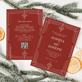 Convites Casamento de Natal Atemporal Vermelho | Código QR 