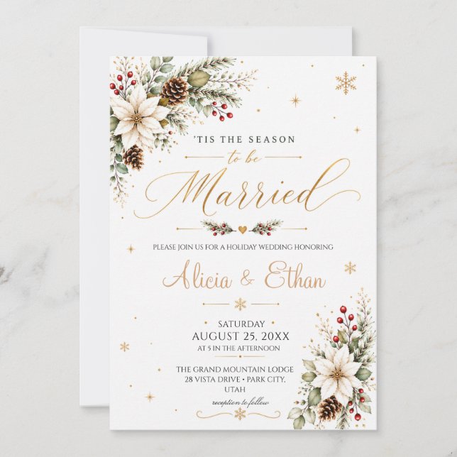 Convites Casamento de Natal Botânico de Férias Elegante (Frente)