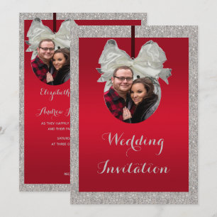 Convites Casamento de Natal Classy Ruby Red & Sparkly Baubl