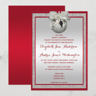 Convites Casamento de Natal Classy Ruby Red & Sparkly Baubl