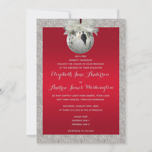 Convites Casamento de Natal Classy Ruby Red & Sparkly Baubl