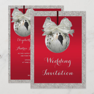 Convites Casamento de Natal Classy Ruby Red & Sparkly Baubl