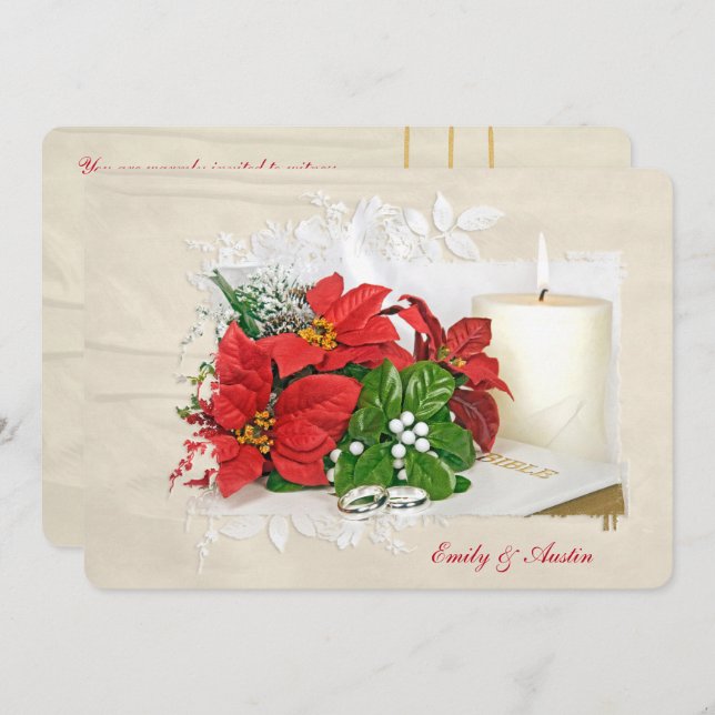 Convites Casamento de Natal com anéis na Bíblia (Frente/Verso)