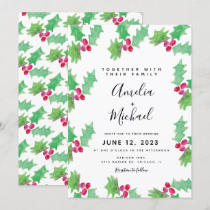 Convites Casamento de Natal com Aquarela de Folhas de Azevi