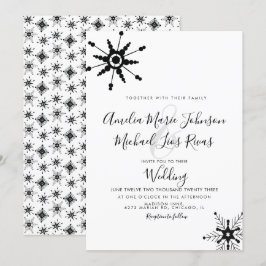 Convites Casamento de Natal com Flocos de Neve Pretos em Le