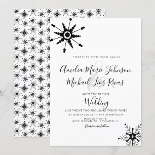 Convites Casamento de Natal com Flocos de Neve Pretos em Le