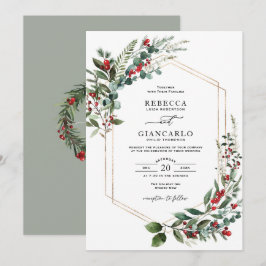 Convites Casamento de Natal com Folhagem de Inverno e Bagas