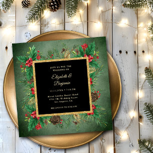 Convites Casamento de Natal com folhagem de pinheiro dourad