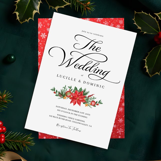 Convites Casamento de Natal com Manuscrito Festivo Verde Mí (Criador carregado)