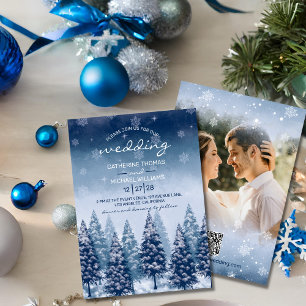 Convites Casamento de Natal com pinheiro Blue Winter Wonder