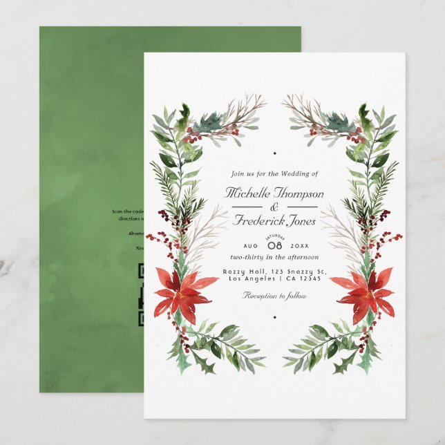 Convites Casamento de Natal com QR Code para RSVP em Bosque (Frente/Verso)