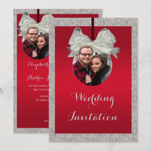 Convites Casamento de Natal com Rubi Vermelho e Enfeite Esp (Frente/Verso)