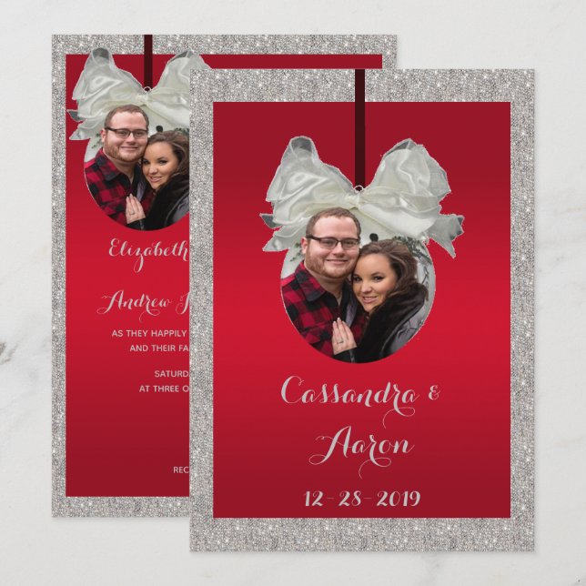 Convites Casamento de Natal com Rubi Vermelho e Enfeite Esp (Frente/Verso)