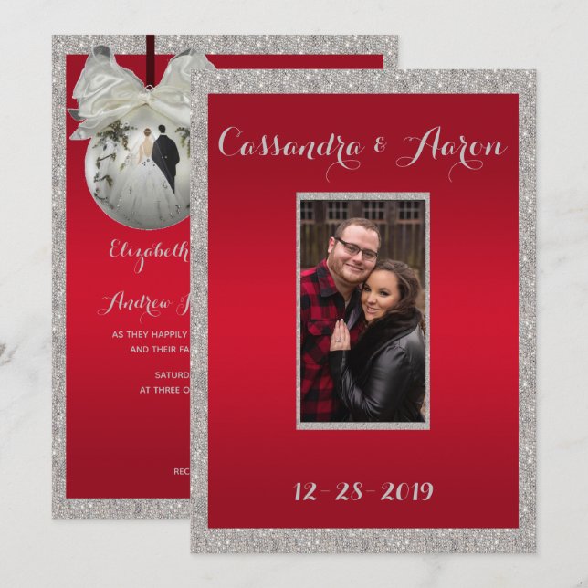 Convites Casamento de Natal com Rubi Vermelho e Enfeite Esp (Frente/Verso)