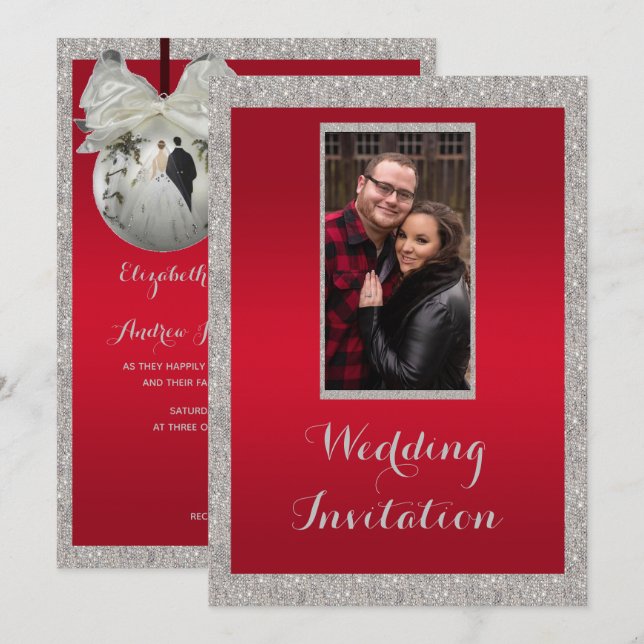 Convites Casamento de Natal com Rubi Vermelho e Enfeite Esp (Frente/Verso)