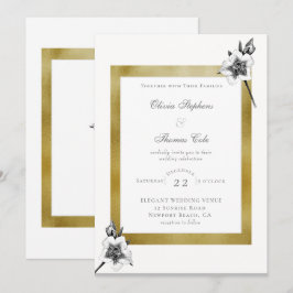 Convites Casamento de Natal com Script de Quadro Dourado de