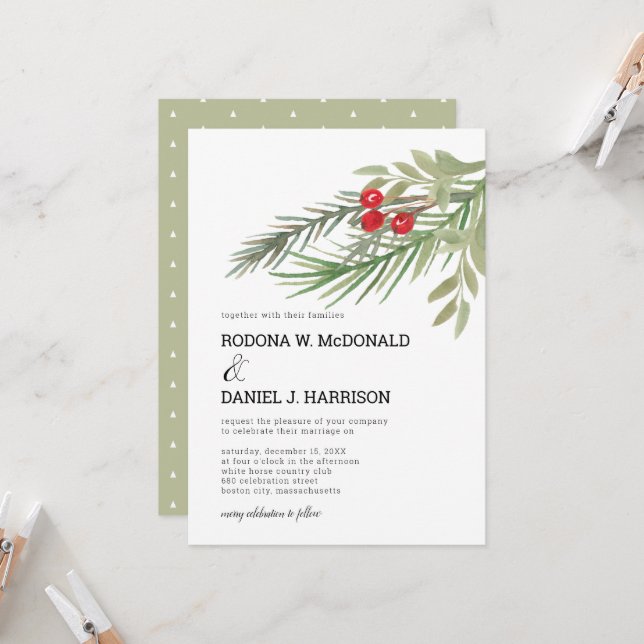 Convites Casamento de Natal com Verduras Festivas (Frente/Verso In Situ)