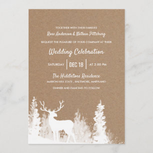 Convites Casamento de Natal da Reindeer Rustic Paper Kraft