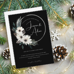 Convites Casamento de Natal da Terra Floral Branca e Preta