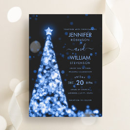 Convites Casamento de Natal de Árvore Azul com Script Festi