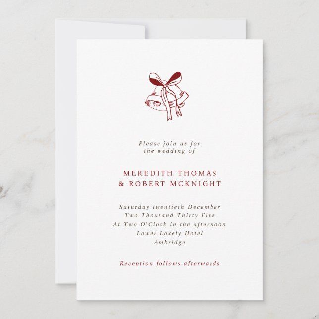 Convites Casamento de Natal de Bells Desenhados Simples à M (Frente)