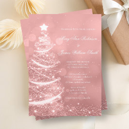 Convites Casamento de Natal de Glam Dourado Elegante Rosa