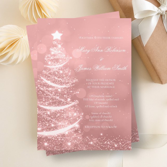 Convites Casamento de Natal de Glam Dourado Elegante Rosa (Elegant Rose Gold Glam Christmas Wedding Invitation)