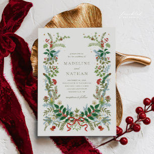 Convites Casamento de Natal de Inverno Botânico Vintage