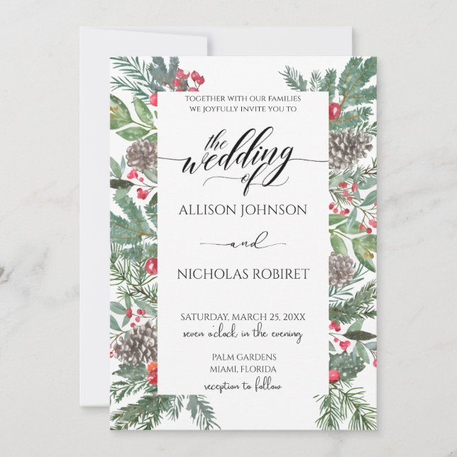 Convites Casamento de Natal de inverno elegante (Frente)