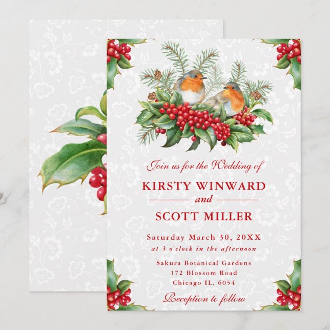 Convites Casamento de Natal de Robin e Holly Berry (Frente/Verso)