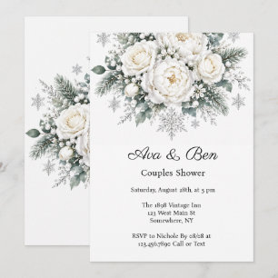 Convites Casamento de Natal de Rosas Brancas Casal Shower
