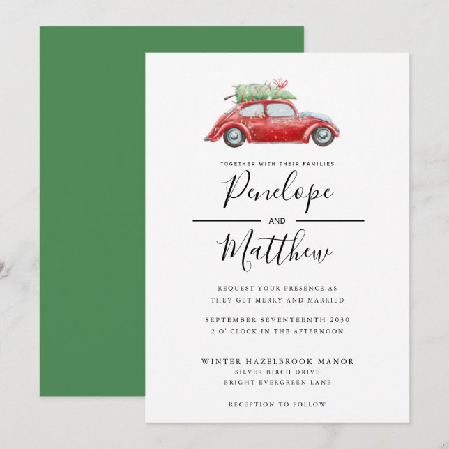 Convites Casamento de Natal do Carro Russo Elegante (Frente/Verso)
