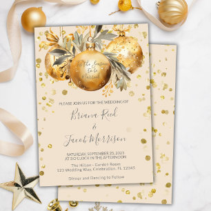 Convites Casamento de Natal Dourado Beige
