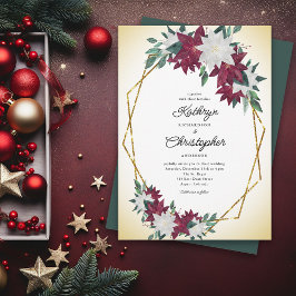 Convites Casamento de Natal Dourado da Burgundy Poinsettia