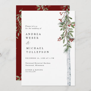 Convites Casamento de Natal elegante Burgundy Greenery