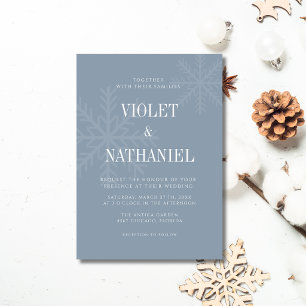Convites Casamento de Natal Elegante em Azul Poeirento com