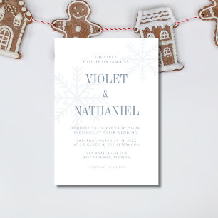 Convites Casamento de Natal Elegante em Azul Poeirento com