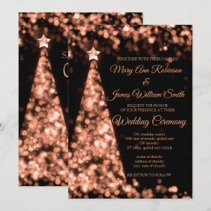 Convites Casamento de Natal Elegante em Dourado Rosado e Pr