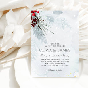 Convites Casamento de Natal Elegante - Partido Vermelho e V