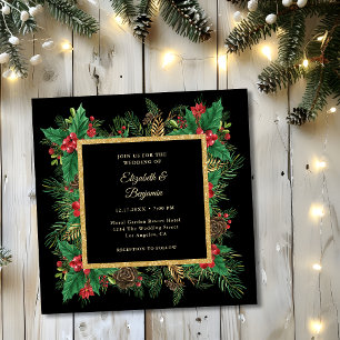 Convites Casamento de Natal Elegante Preto Dourado Pinheiro