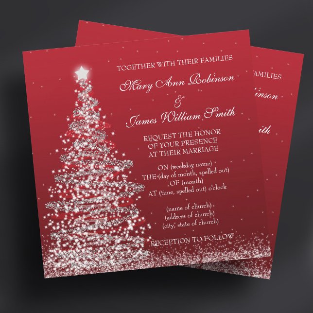 Convites Casamento de Natal Elegante Red Silver (Elegant Christmas Wedding Red Silver Invitation)