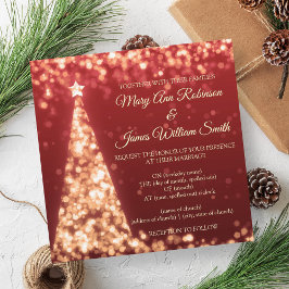 Convites Casamento de Natal Elegante Vermelho e Dourado Fér