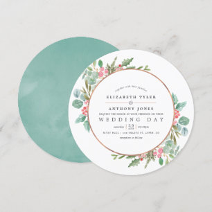 Convites Casamento de Natal em Eucalipto Geométrico Aquarel