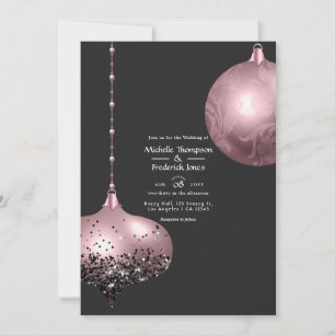 Convites Casamento de Natal em Rose Gold e Rosa Choque