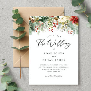 Convites Casamento de Natal em Watercolor Winter Greenery