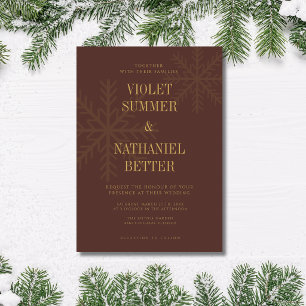 Convites Casamento de Natal Floco de Neve Elegante Chocolat