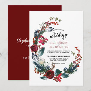 Convites Casamento de Natal Floral da Borgonha Vermelha Ele